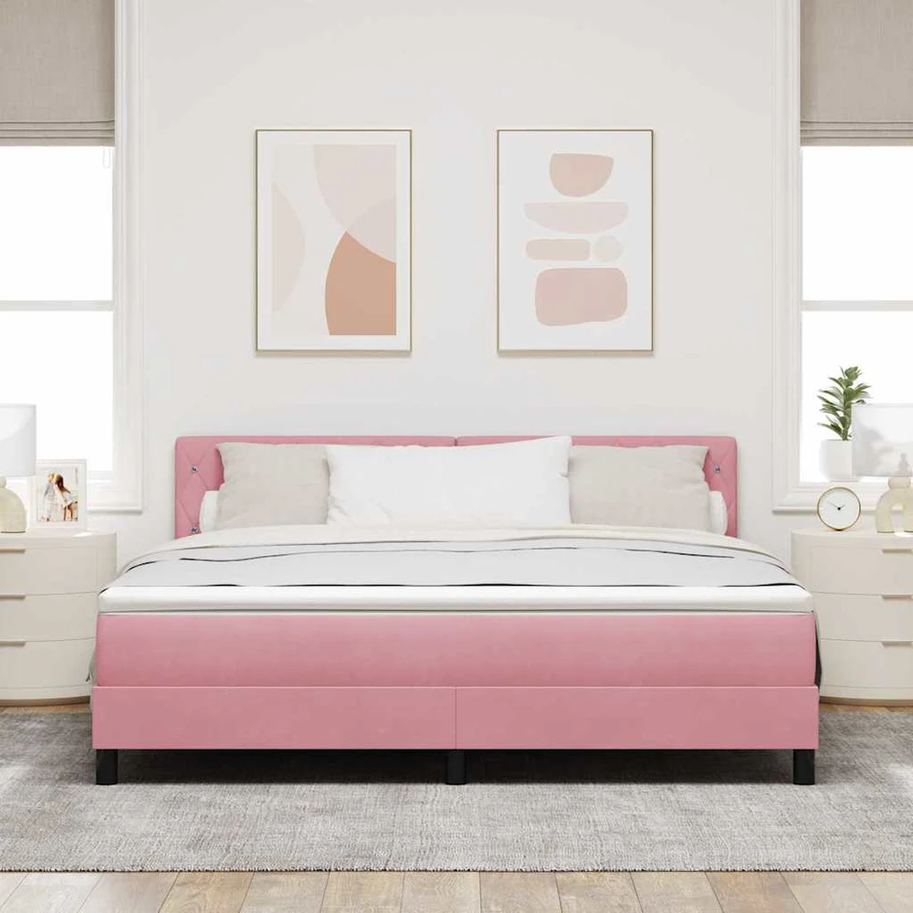 LED Čiužinio Lova su galvūgalio Rožinė 180 x 200 cm Aksomas
