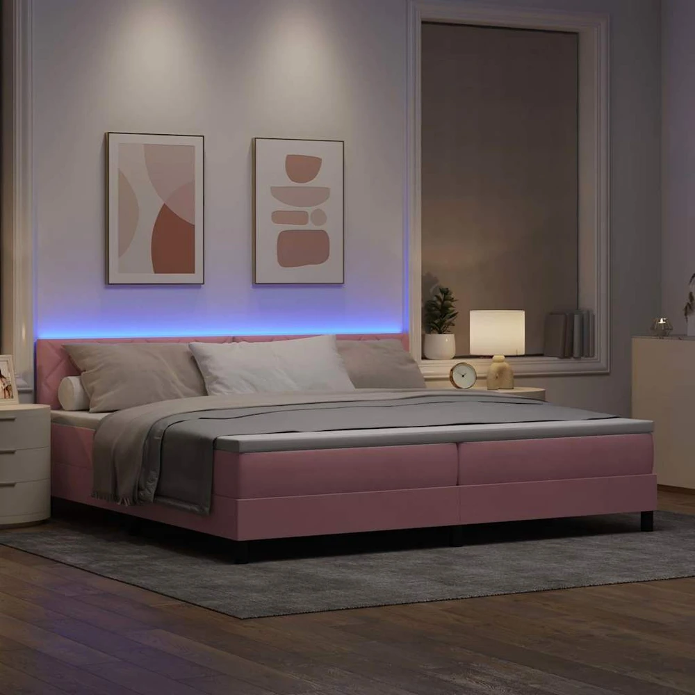 LED Čiužinio Lova su galvūgalio Rožinė 200 x 200 cm Aksomas