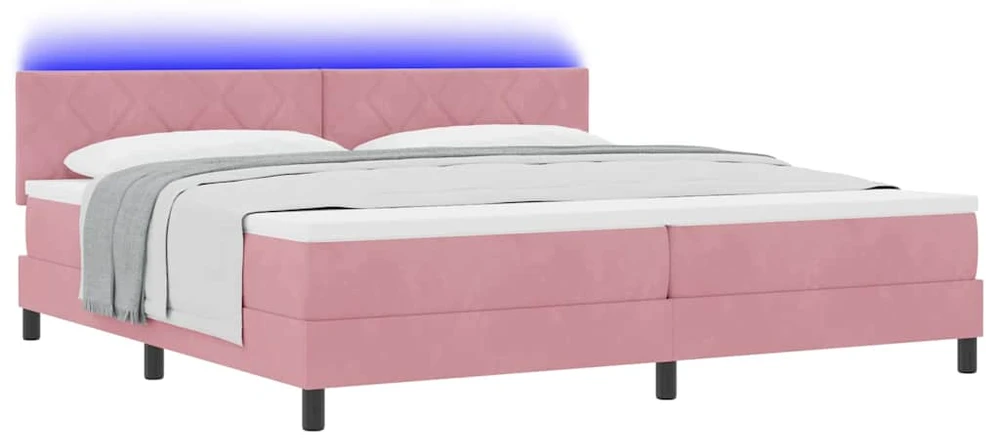 LED Čiužinio Lova su galvūgalio Rožinė 200 x 200 cm Aksomas