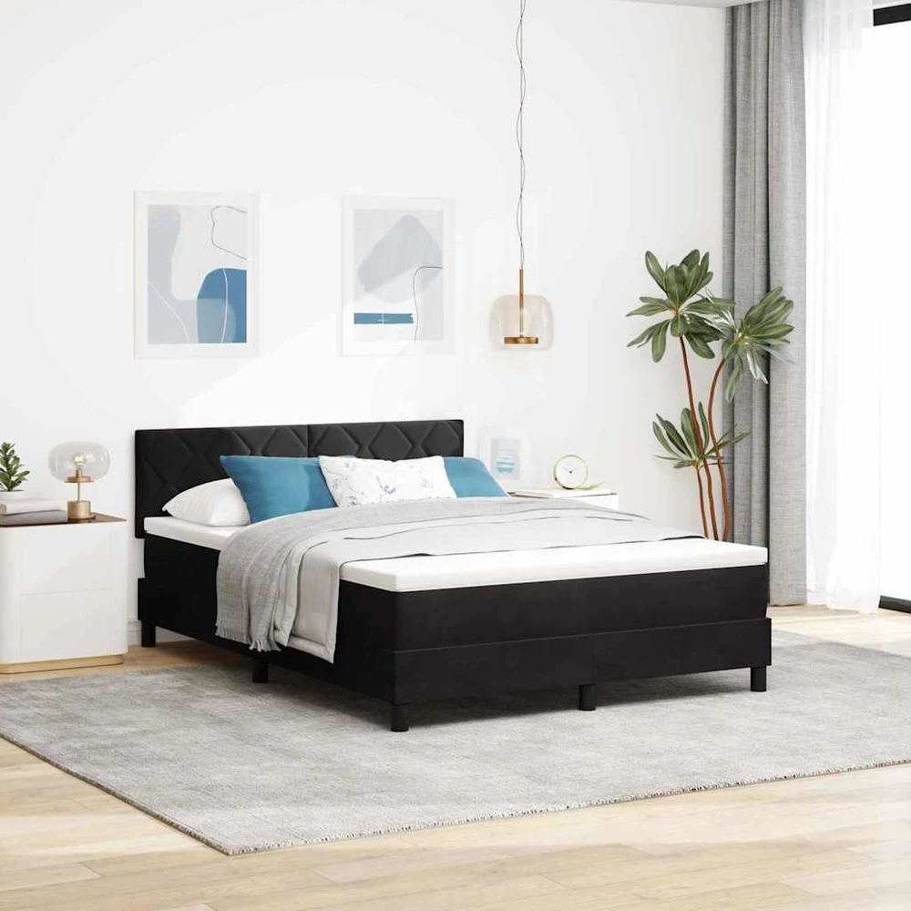 LED Čiužinio Lova su LED juostelėmis Juoda 160 x 200 cm Aksomas