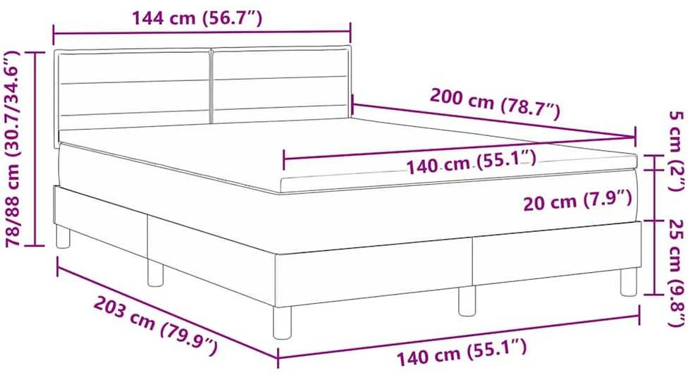 LED Čiužinio Lova Šviesiai pilka 140 x 200 cm audinys