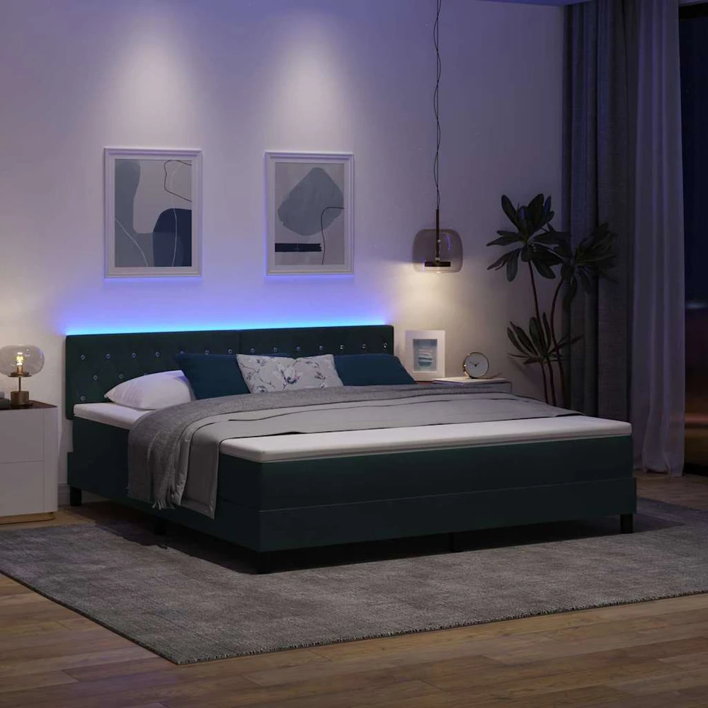 LED Čiužinio Lova su LED Tamsiai žalia 180 x 200 cm Aksomas