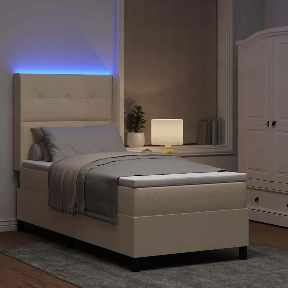 LED Čiužinio Lova su pagalve Kreminė 100 x 200 cm audinys