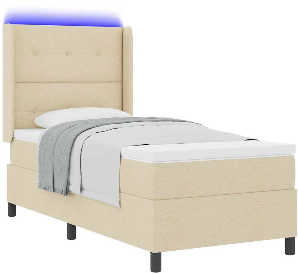 LED Čiužinio Lova su pagalve Kreminė 100 x 200 cm audinys