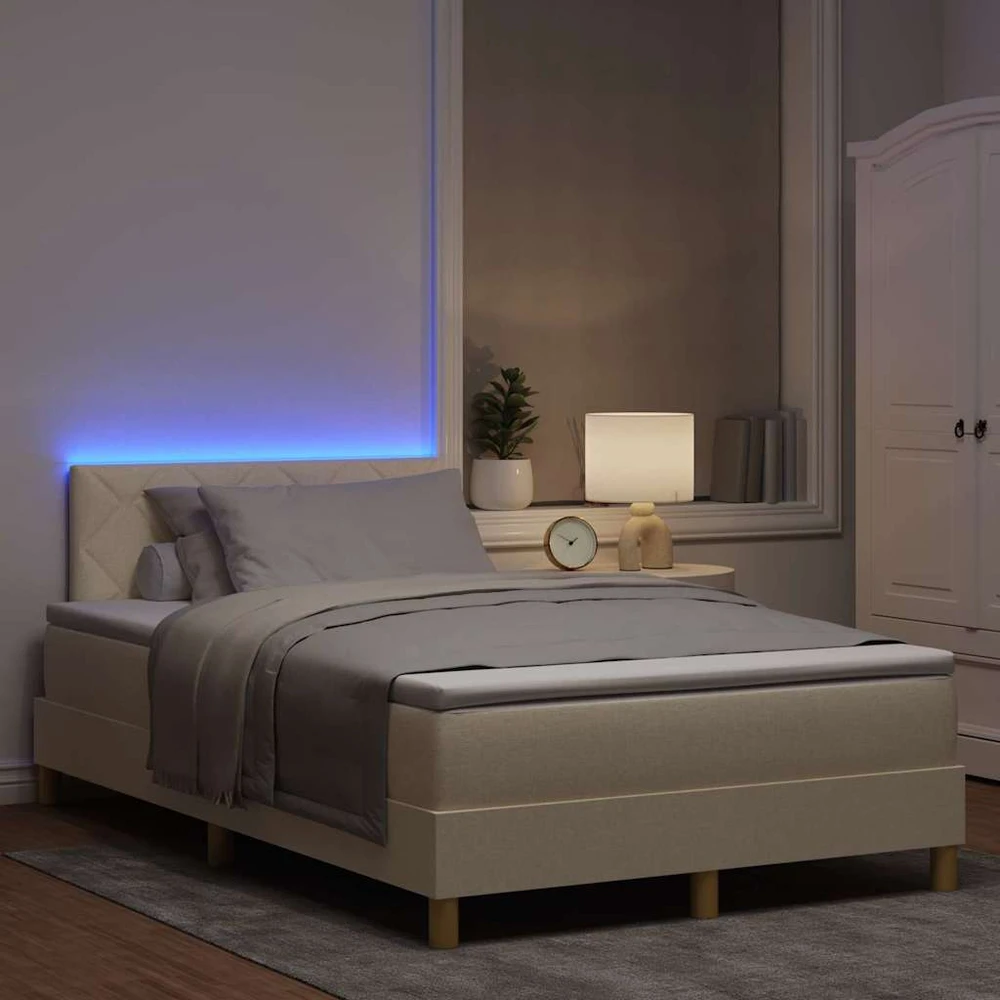 LED Čiužinio Lova su pagalve Kreminė 120 x 190 cm audinys