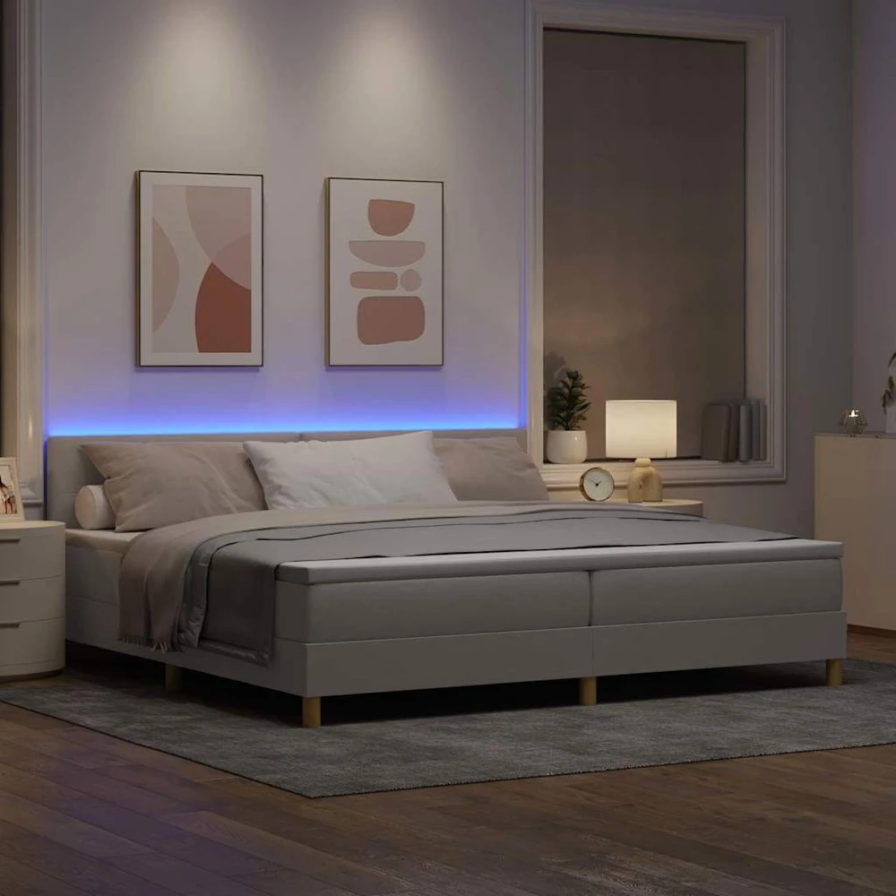 LED Čiužinio Lova su pagalve Taupe 200 x 200 cm audinys