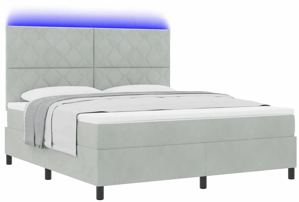LED Čiužinio Lova Šviesiai pilka 180 x 200 cm Aksomas