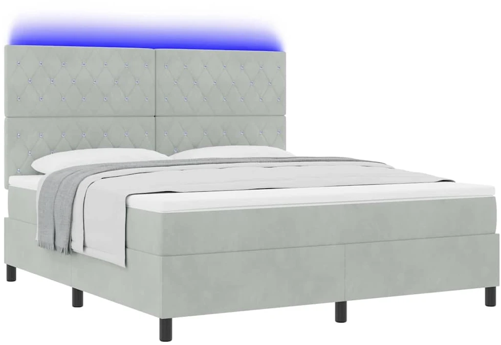 LED Čiužinio Lova Šviesiai pilka 180 x 200 cm Aksomas