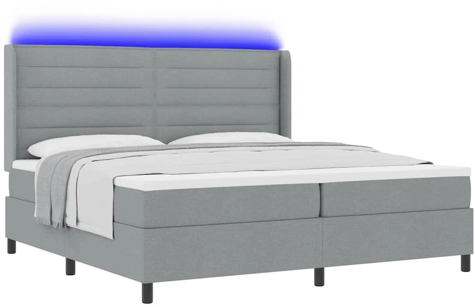 LED Čiužinio Lova Šviesiai pilka 200 x 200 cm audinys