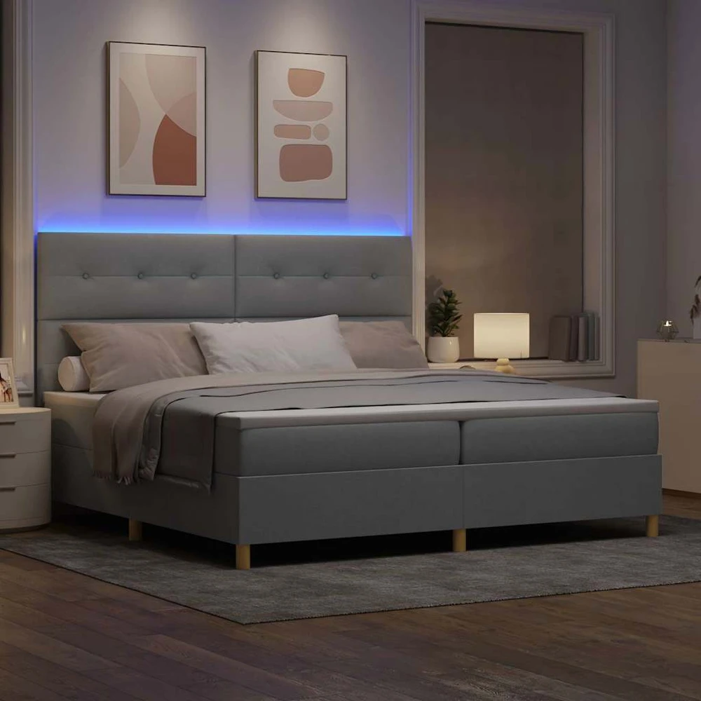 LED Čiužinio Lova Šviesiai pilka 200 x 200 cm audinys