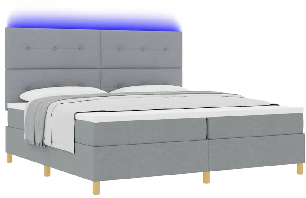 LED Čiužinio Lova Šviesiai pilka 200 x 200 cm audinys