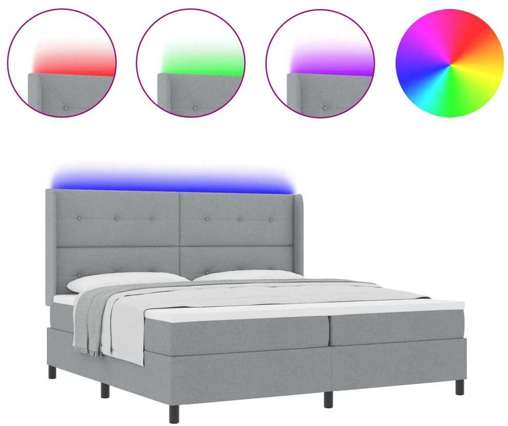 LED Čiužinio Lova Šviesiai pilka 200 x 200 cm audinys
