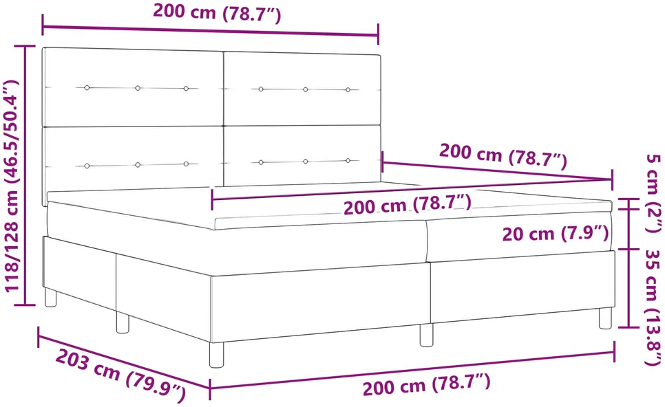 LED Čiužinio Lova Šviesiai pilka 200 x 200 cm audinys