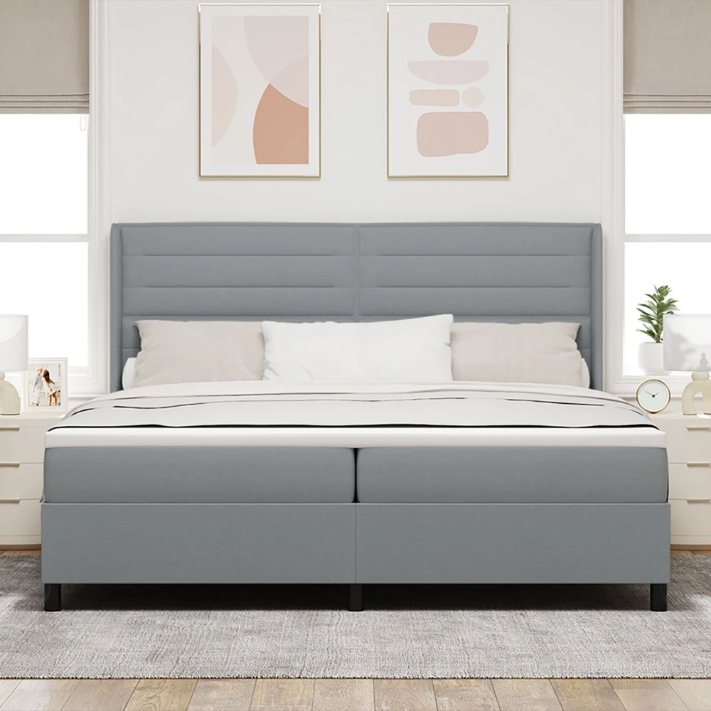 LED Čiužinio Lova Šviesiai pilka 200 x 200 cm audinys