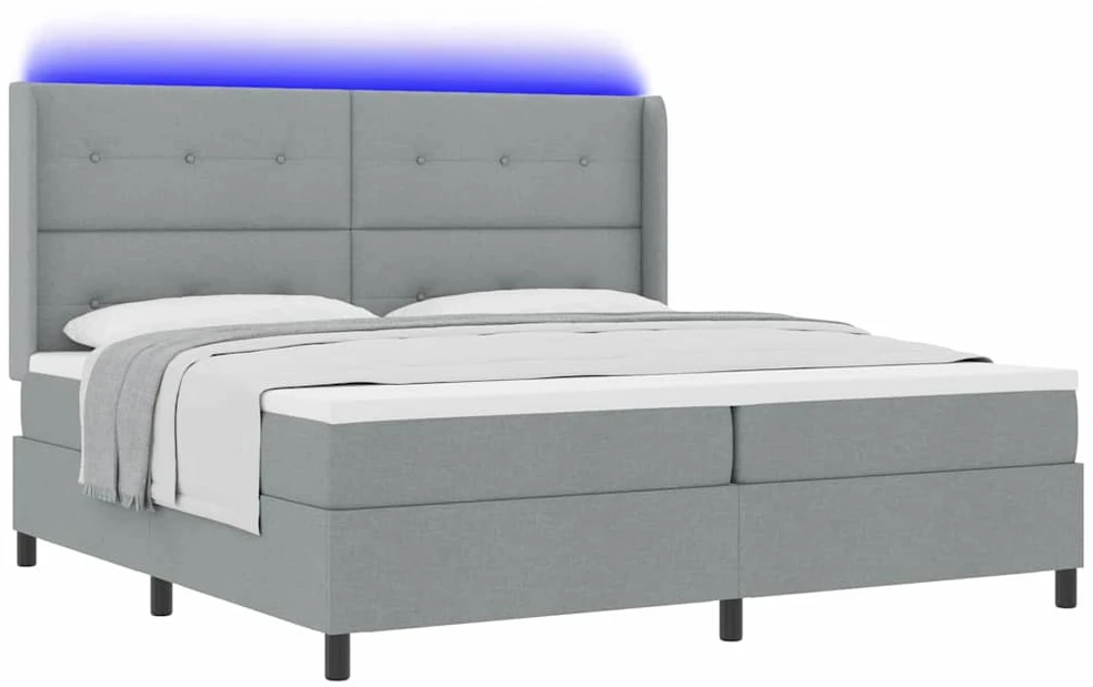 LED Čiužinio Lova Šviesiai pilka 200 x 200 cm audinys
