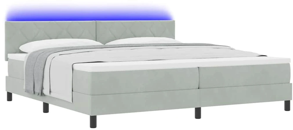 LED Čiužinio Lova Šviesiai pilka 200 x 200 cm Aksomas