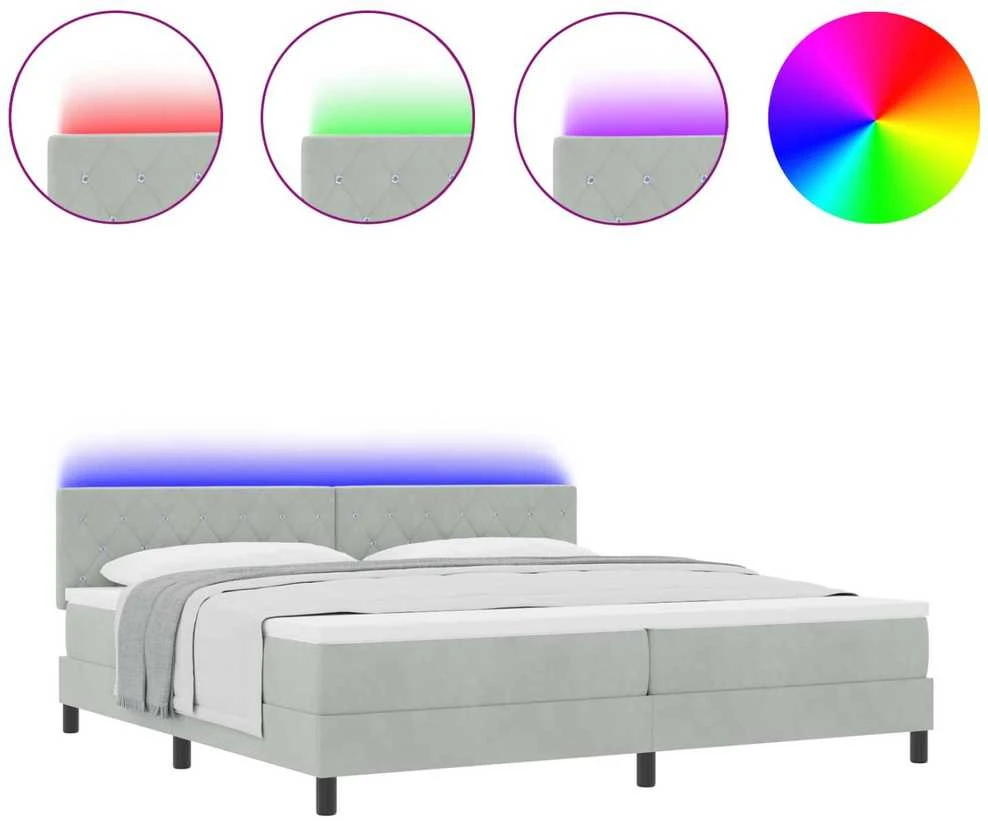 LED Čiužinio Lova Šviesiai pilka 200 x 200 cm Aksomas