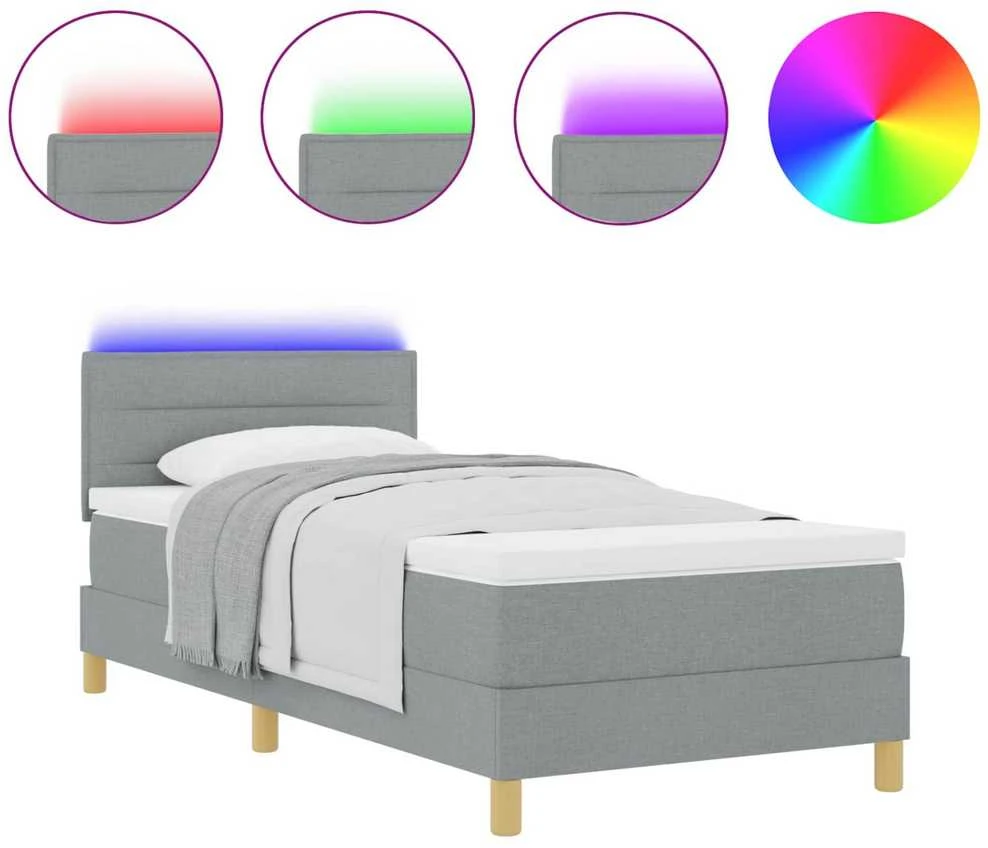LED Čiužinio Lova su pagalve Šviesiai pilka 90 x 190 cm audinys