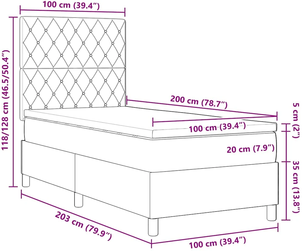 LED Čiužinio Lova Tamsiai mėlyna 100 x 200 cm Aksomas