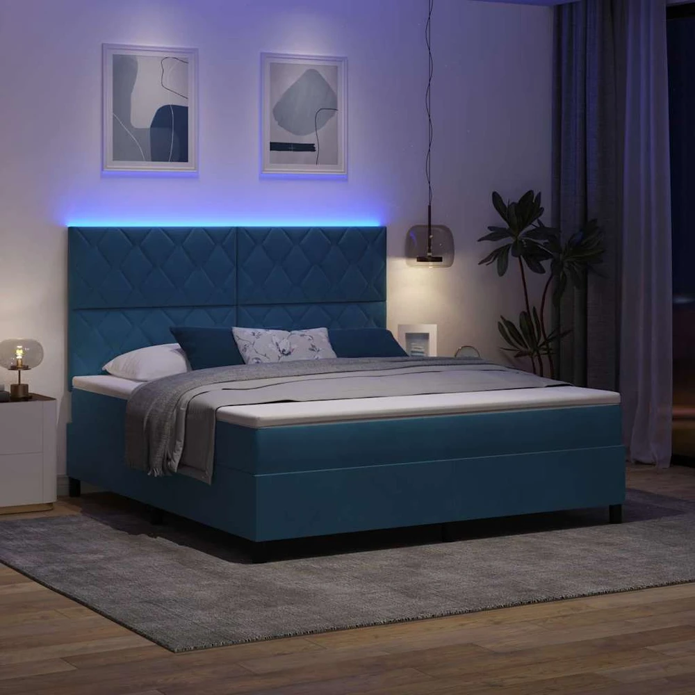 LED Čiužinio Lova Tamsiai mėlyna 180 x 200 cm Aksomas