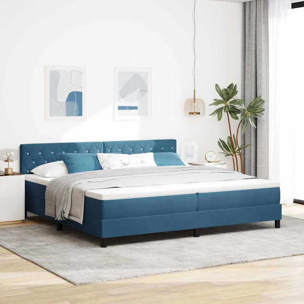 LED Čiužinio Lova Tamsiai mėlyna 200 x 200 cm Aksomas