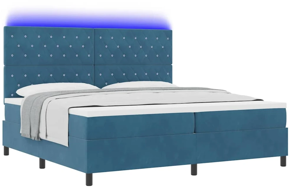 LED Čiužinio Lova Tamsiai mėlyna 200 x 200 cm Aksomas