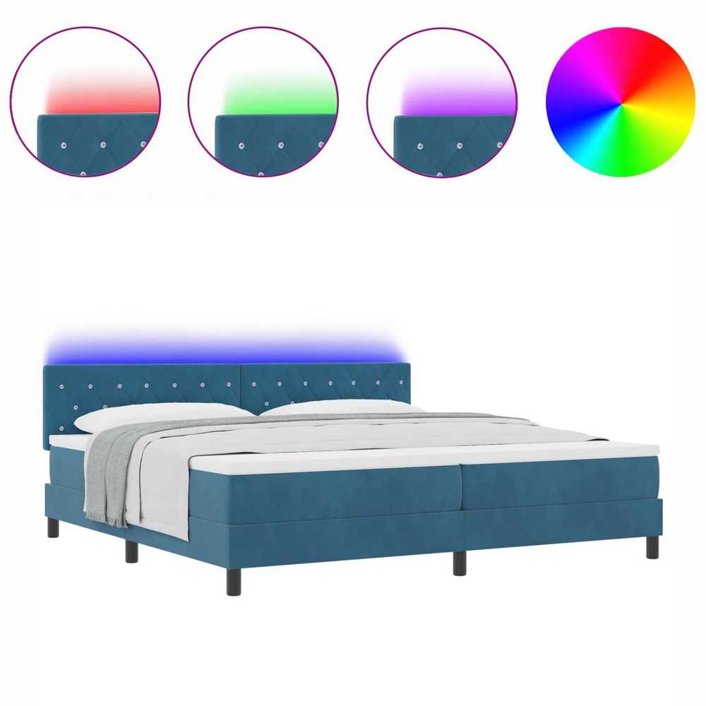 LED Čiužinio Lova Tamsiai mėlyna 200 x 200 cm Aksomas