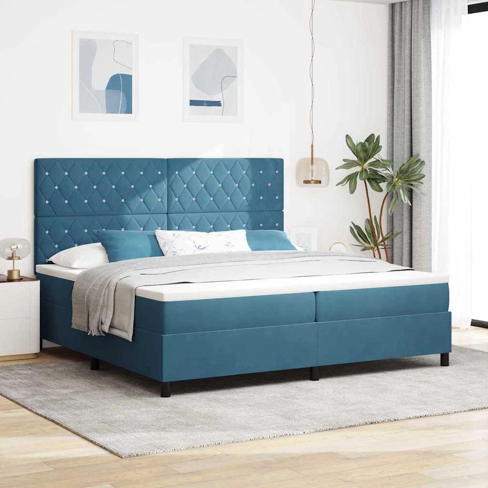 LED Čiužinio Lova Tamsiai mėlyna 200 x 200 cm Aksomas