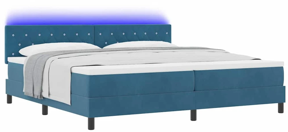 LED Čiužinio Lova Tamsiai mėlyna 200 x 200 cm Aksomas