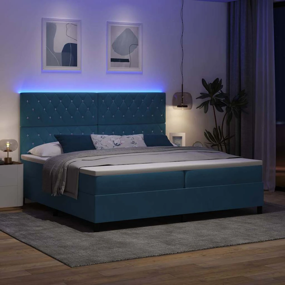 LED Čiužinio Lova Tamsiai mėlyna 200 x 200 cm Aksomas