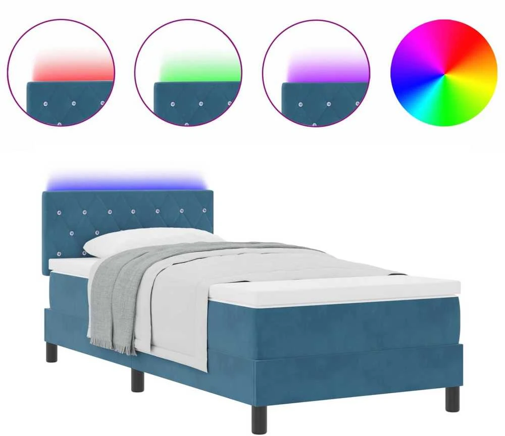 LED Čiužinio Lova Tamsiai mėlyna 90 x 200 cm Aksomas