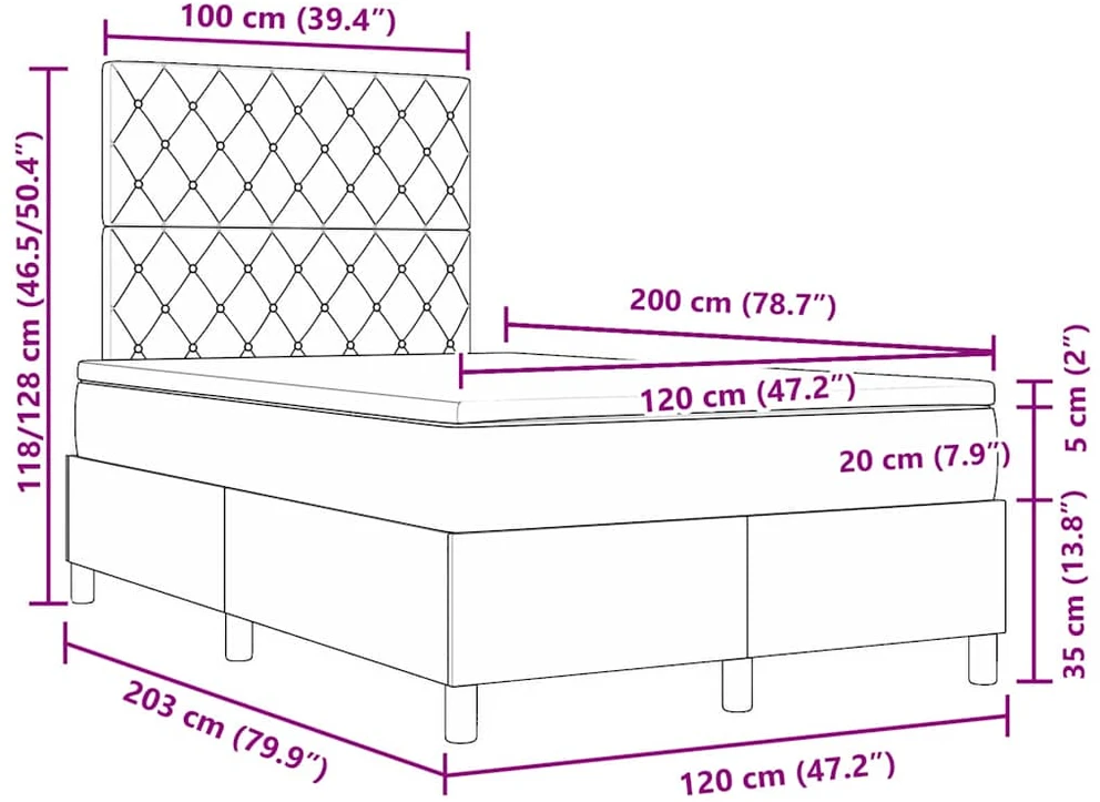 LED Čiužinio Lova Tamsiai pilka 120 x 200 cm Aksomas