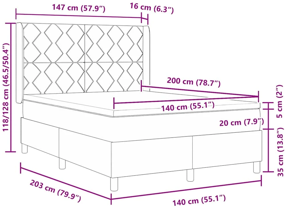 LED Čiužinio Lova Tamsiai pilka 140 x 200 cm audinys