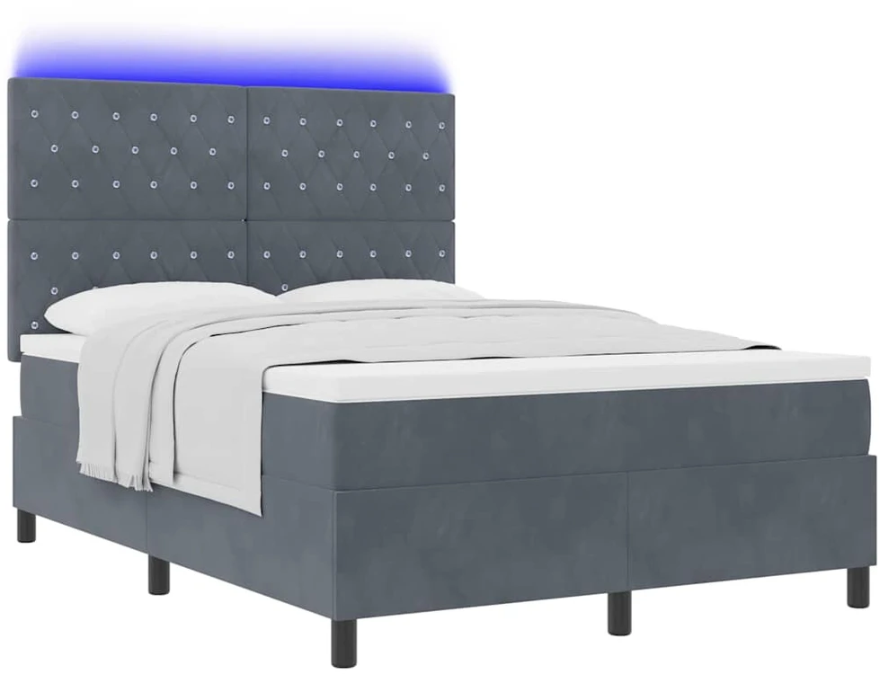 LED Čiužinio Lova Tamsiai pilka 140 x 200 cm Aksomas
