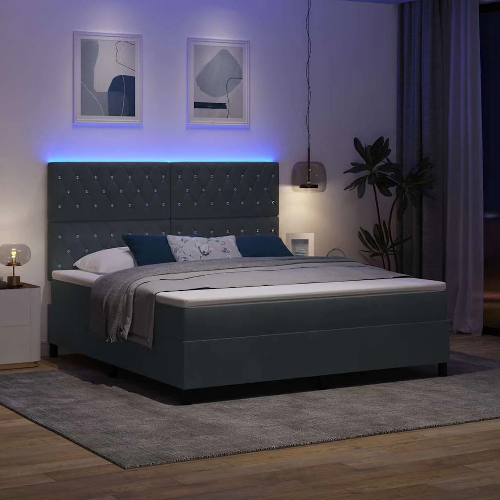 LED Čiužinio Lova Tamsiai pilka 180 x 200 cm Aksomas