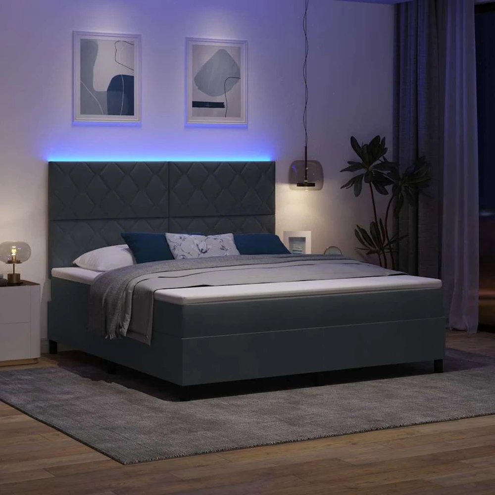 LED Čiužinio Lova Tamsiai pilka 180 x 200 cm Aksomas