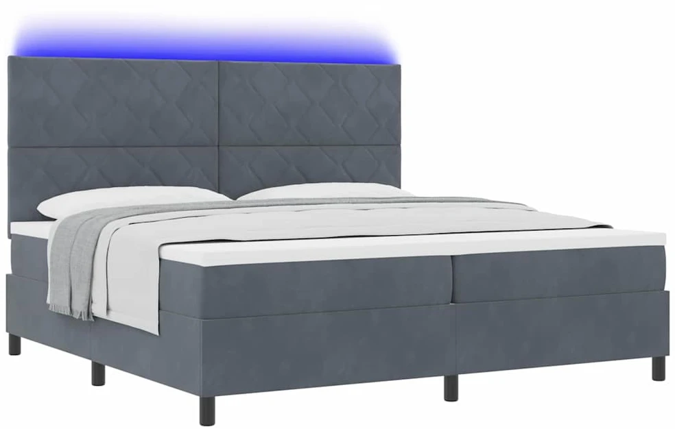 LED Čiužinio Lova Tamsiai pilka 200 x 200 cm Aksomas