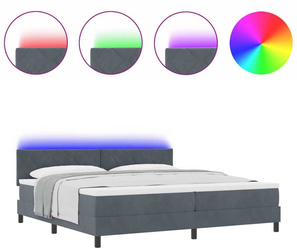 LED Čiužinio Lova Tamsiai pilka 200 x 200 cm Aksomas