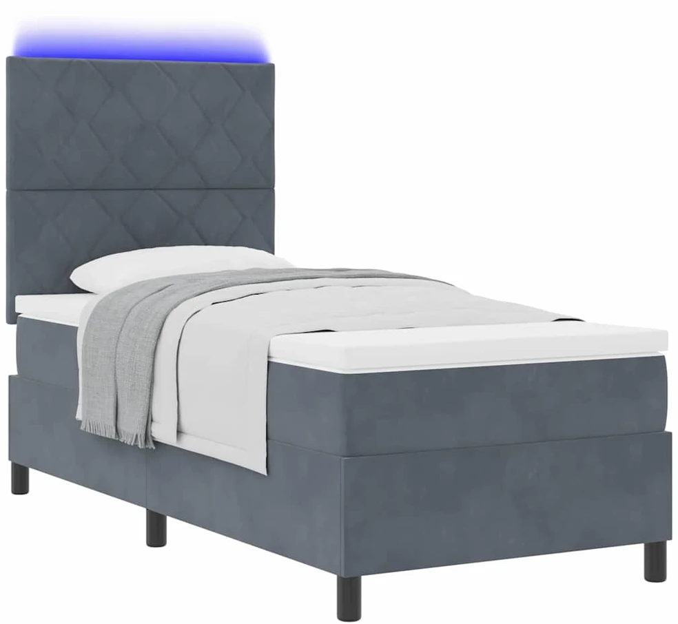 LED Čiužinio Lova Tamsiai pilka 90 x 190 cm Aksomas