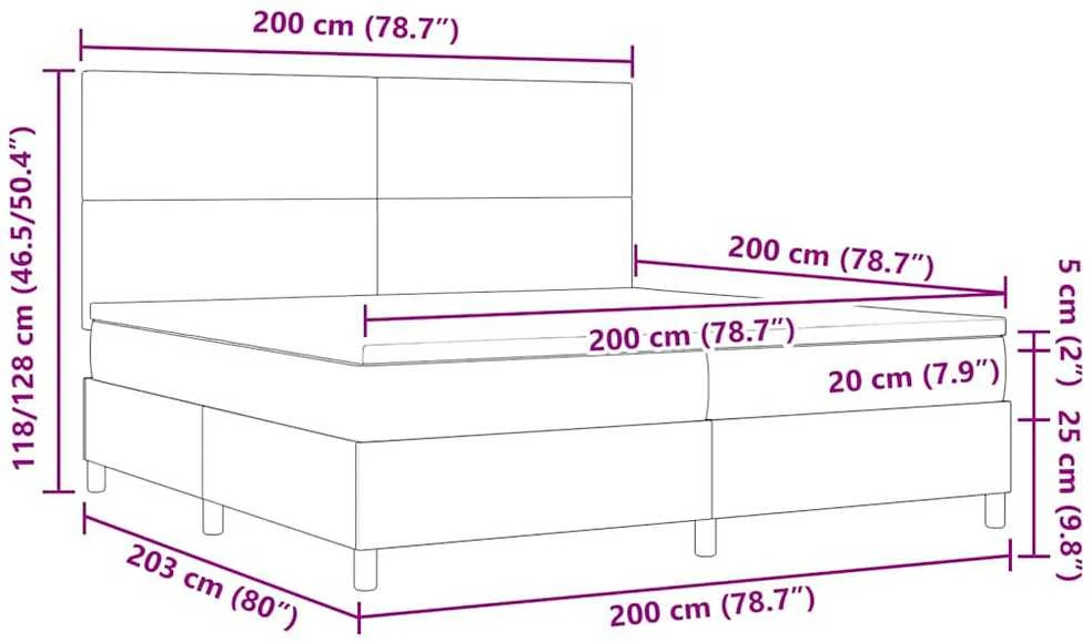LED Čiužinio Lova Tamsiai pilka ir balta 200 x 200 cm