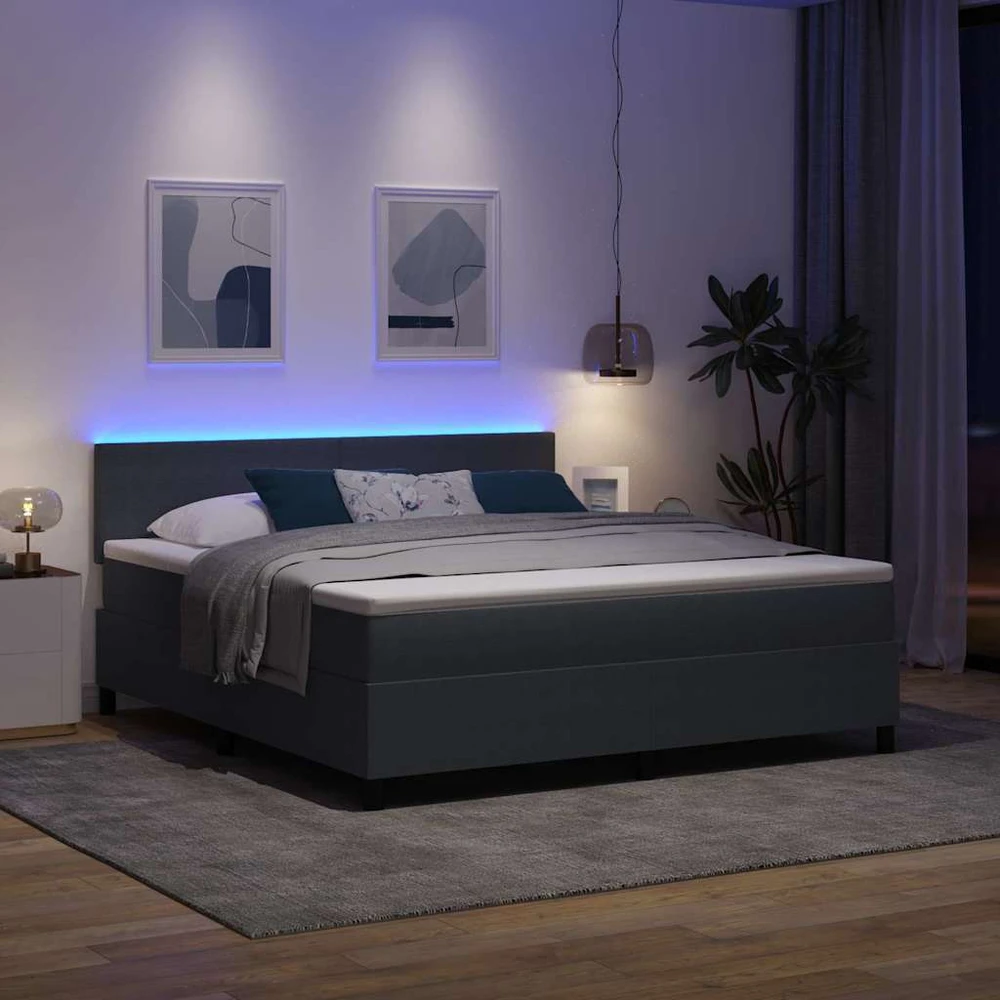 LED Čiužinio Lova Tamsiai pilka ir balta 180 x 200 cm