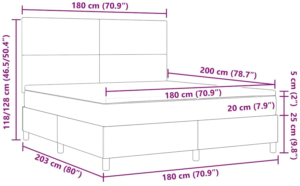 LED Čiužinio Lova Tamsiai pilka ir balta 180 x 200 cm