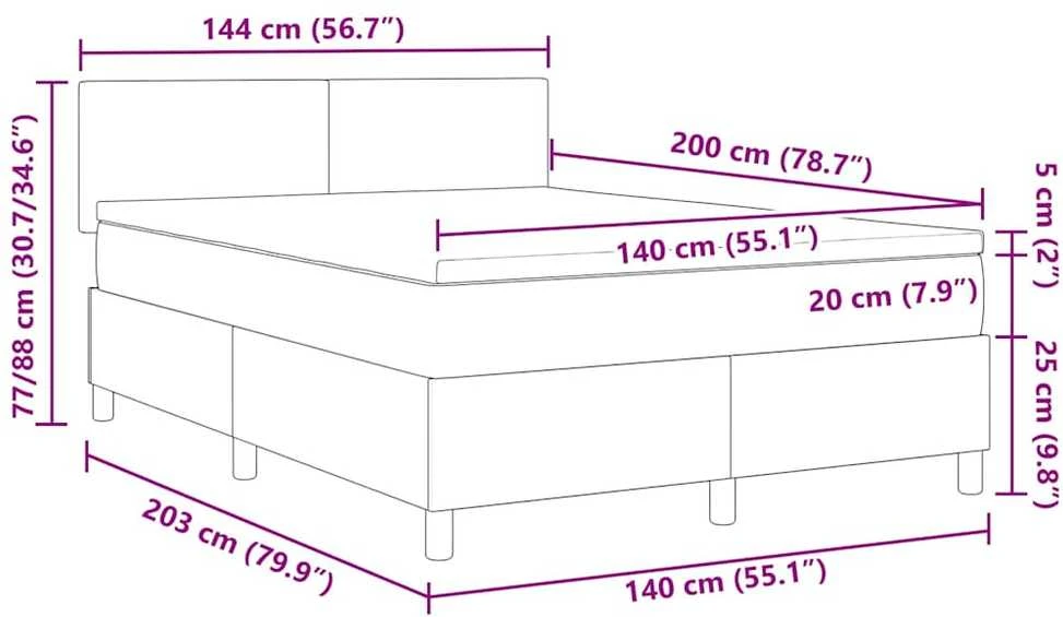 LED Čiužinio Lova Tamsiai pilka ir balta 140 x 200 cm