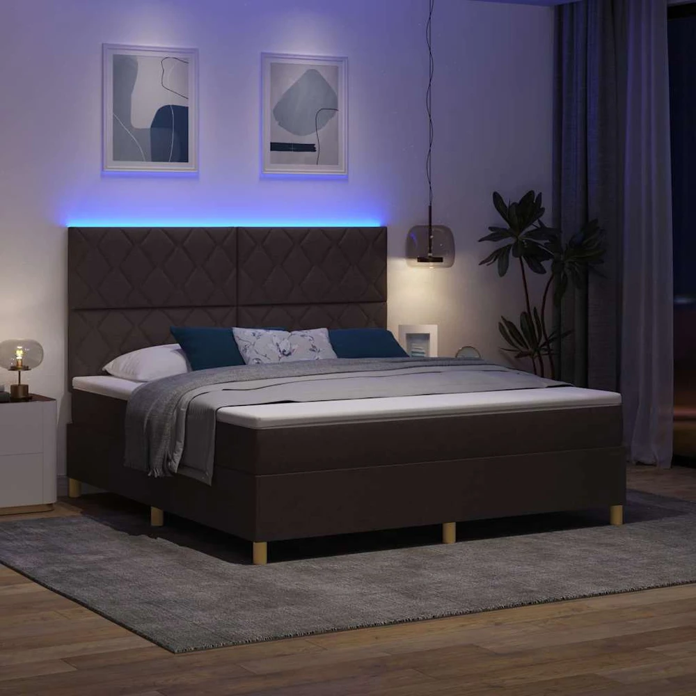 LED Čiužinio Lova Tamsiai rudas 180 x 200 cm audinys