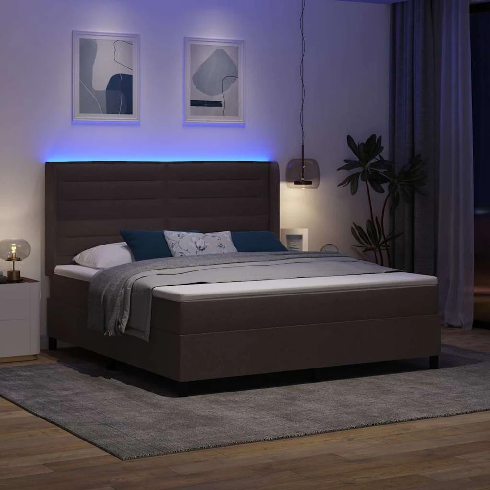 LED Čiužinio Lova Tamsiai rudas 180 x 200 cm audinys