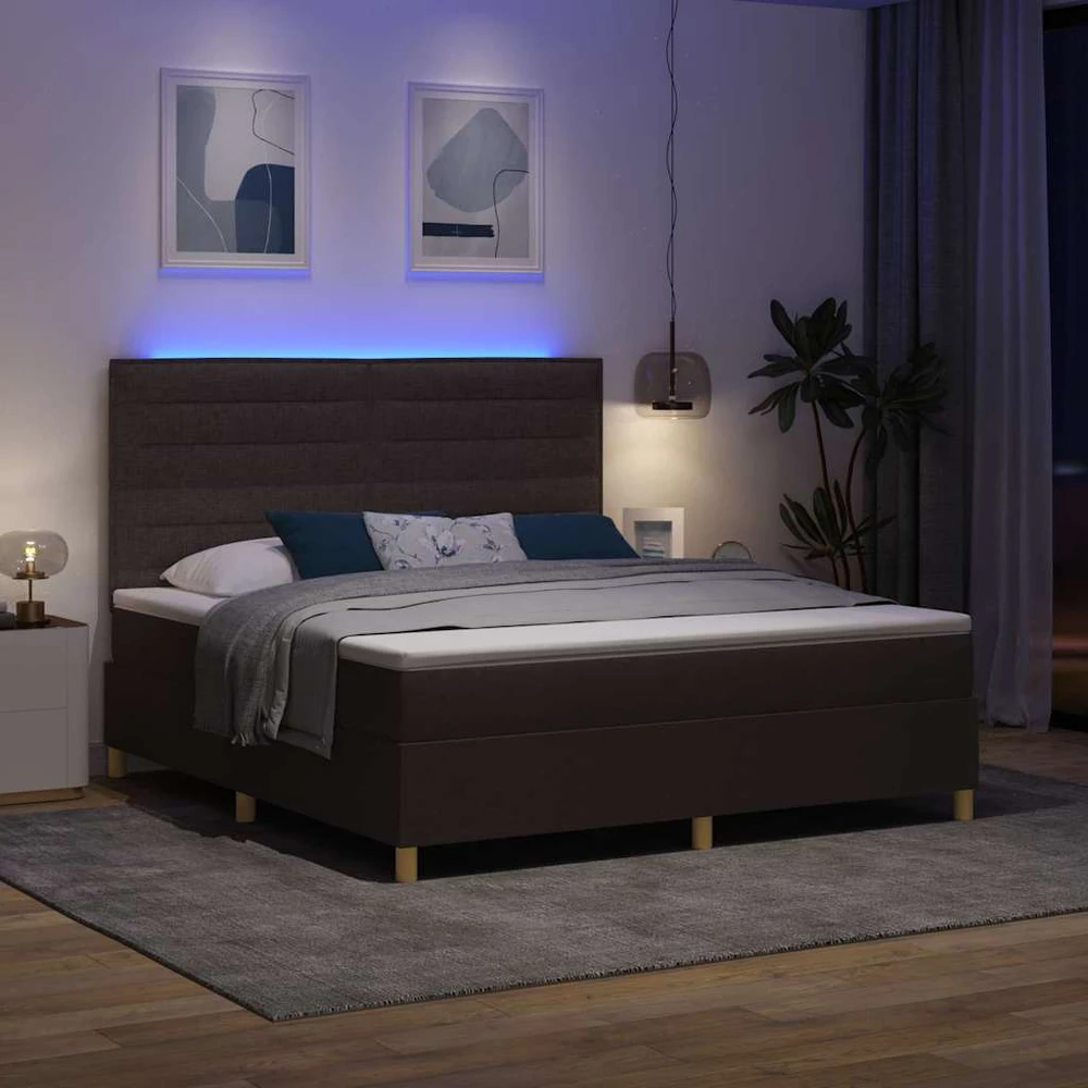 LED Čiužinio Lova Tamsiai rudas 180 x 200 cm audinys