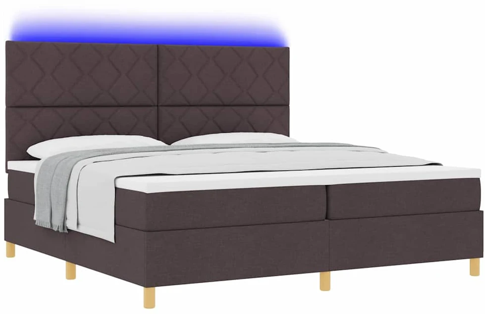 LED Čiužinio Lova Tamsiai rudas 200 x 200 cm audinys