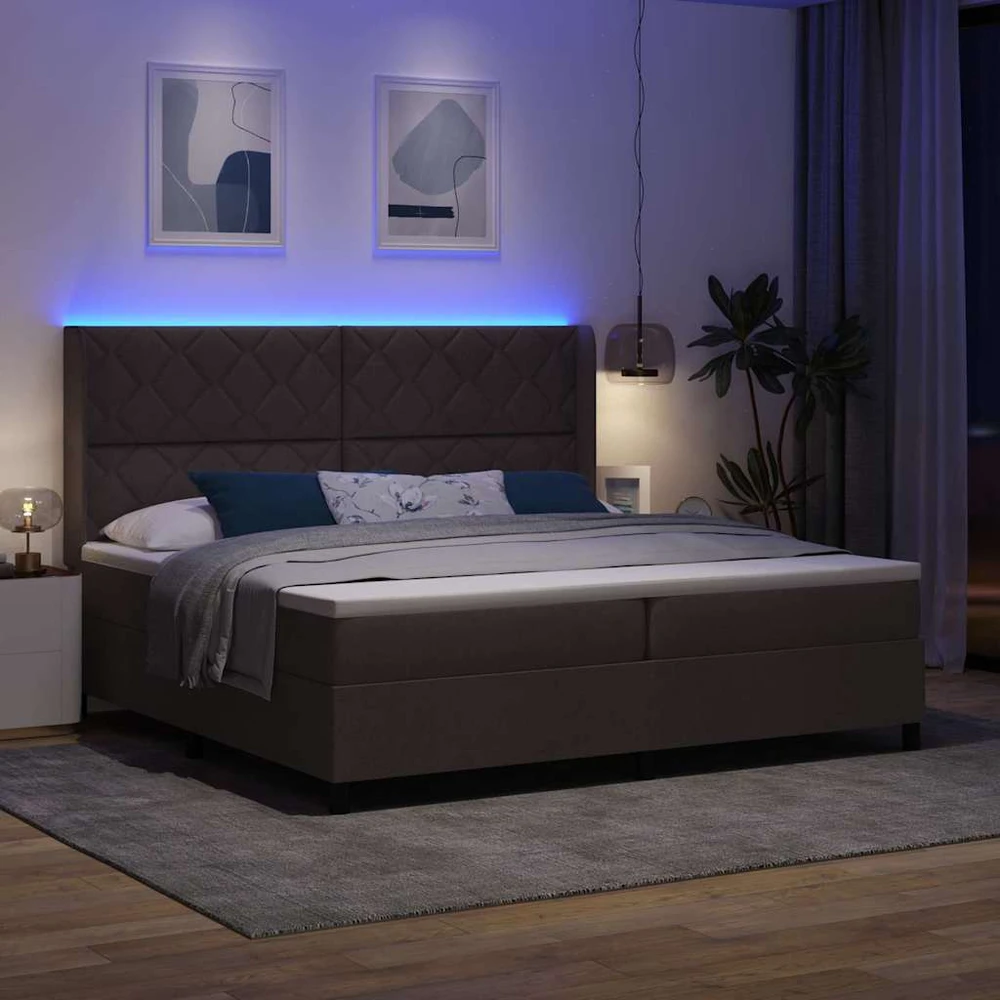 LED Čiužinio Lova Tamsiai rudas 200 x 200 cm audinys