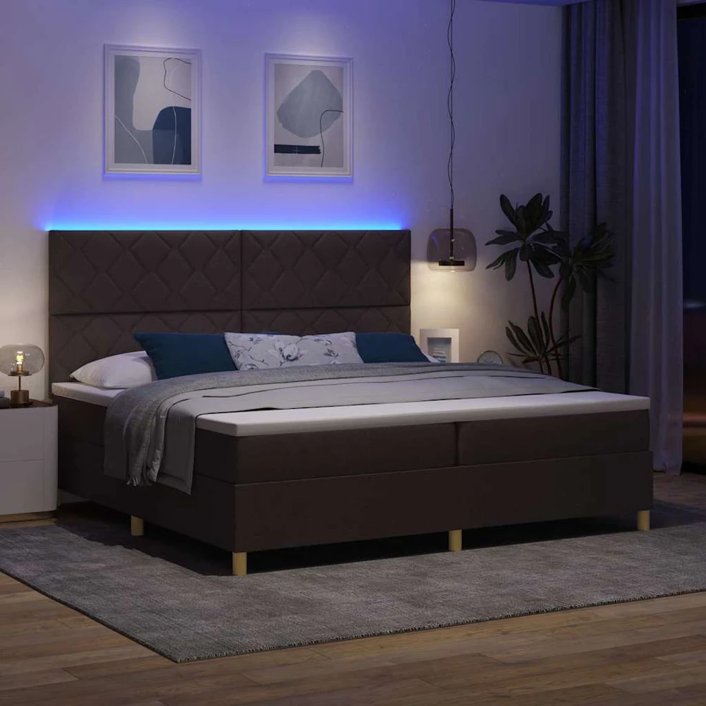 LED Čiužinio Lova Tamsiai rudas 200 x 200 cm audinys