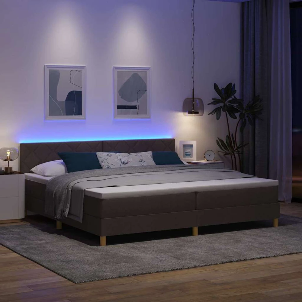 LED Čiužinio Lova Tamsiai rudas 200 x 200 cm audinys